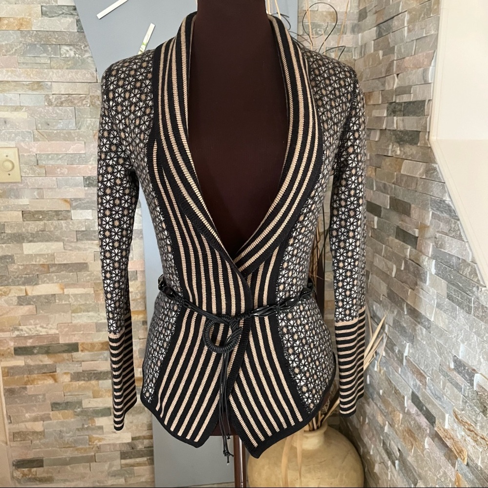 La Redoute Unité 100% merino wool patterned neutral cardigan sweater